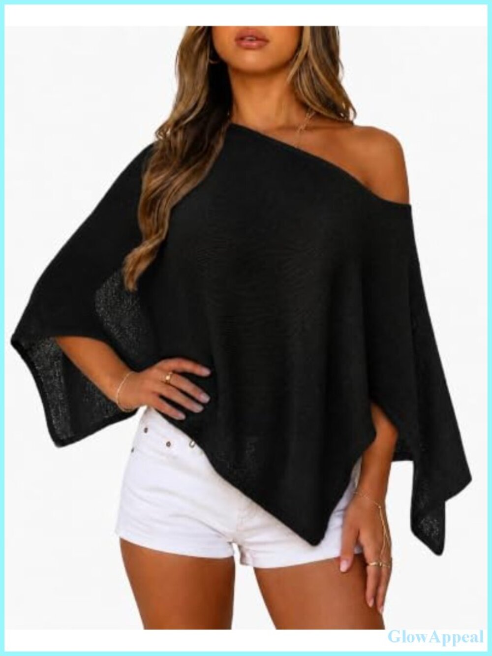 Sheer Knit Poncho Top Summer Beach Cover Up Off Shoulder